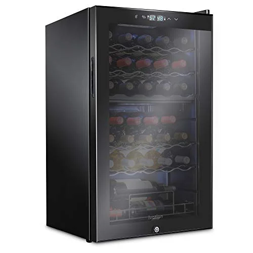 Ivation 33 Bottle Dual Zone wine cooler refrigerator with lock, black