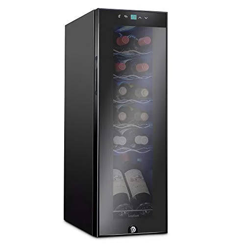 Ivation 12 Bottle Compressor Wine Cooler, freestanding fridge with lock, black