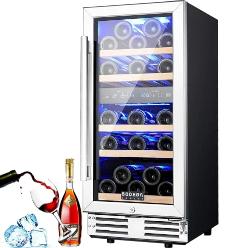 BODEGA 15 Inch Dual Zone wine cooler refrigerator, black, built-in or freestanding