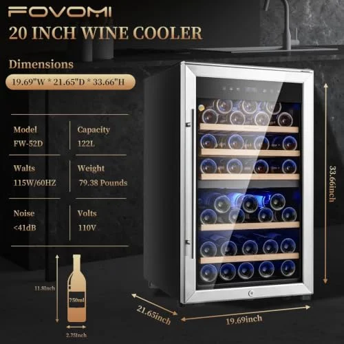 FOVOMI Wine Fridge 52 Bottle Wine Cooler Refrigerator, Dual Zone
