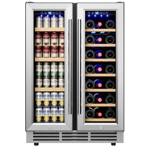 Icyglee 24 inch Wine and Beverage Refrigerator, dual zone wine cooler, silver