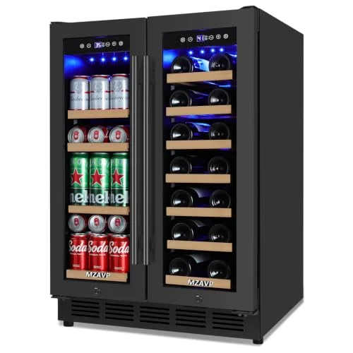 MZAVP 24 Inch Dual Zone Wine and Beverage Refrigerator, black finish, with glass French door