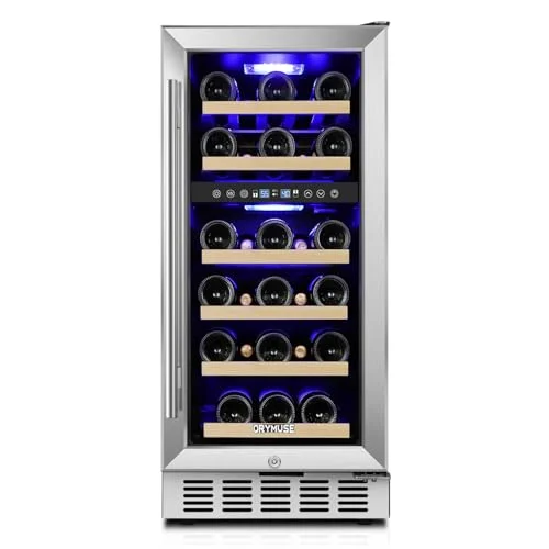 15 inch under counter dual zone wine cooler with stainless steel glass door