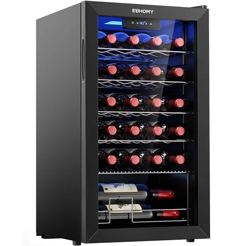 EUHOMY 25 Bottle Wine Cooler Refrigerator with glass door, black finish