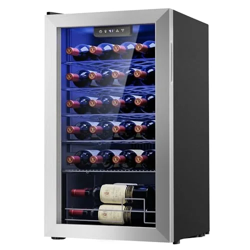 Icyglee 25 Bottle Wine Cooler Refrigerator, freestanding, silver