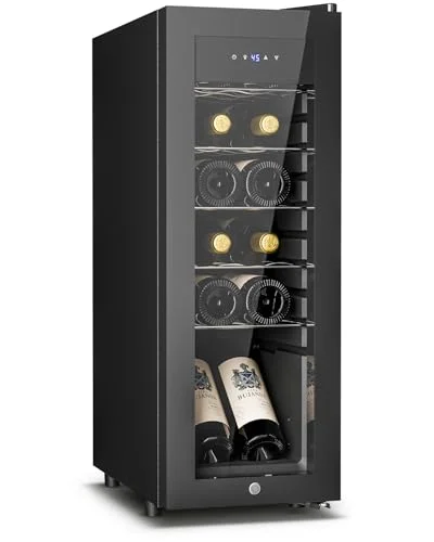 Feelfunn 12 Bottle Wine Cooler Refrigerator, freestanding, black