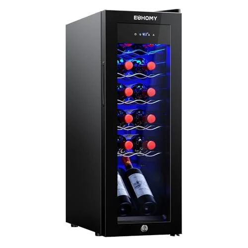 EUHOMY 12 bottle Wine Cooler Refrigerator with lock, black