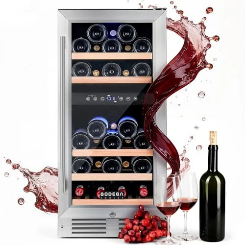 BODEGA 15 inch wine fridge, 30 bottle dual zone wine cooler